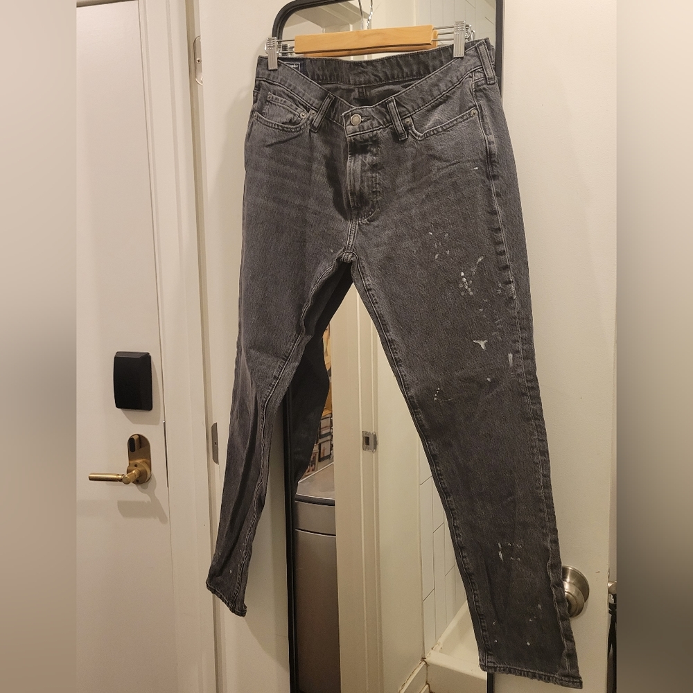 Mens Abercrombie & Fitch Langdon Slim Paint Splattered Jeans in Gray Size 32x30